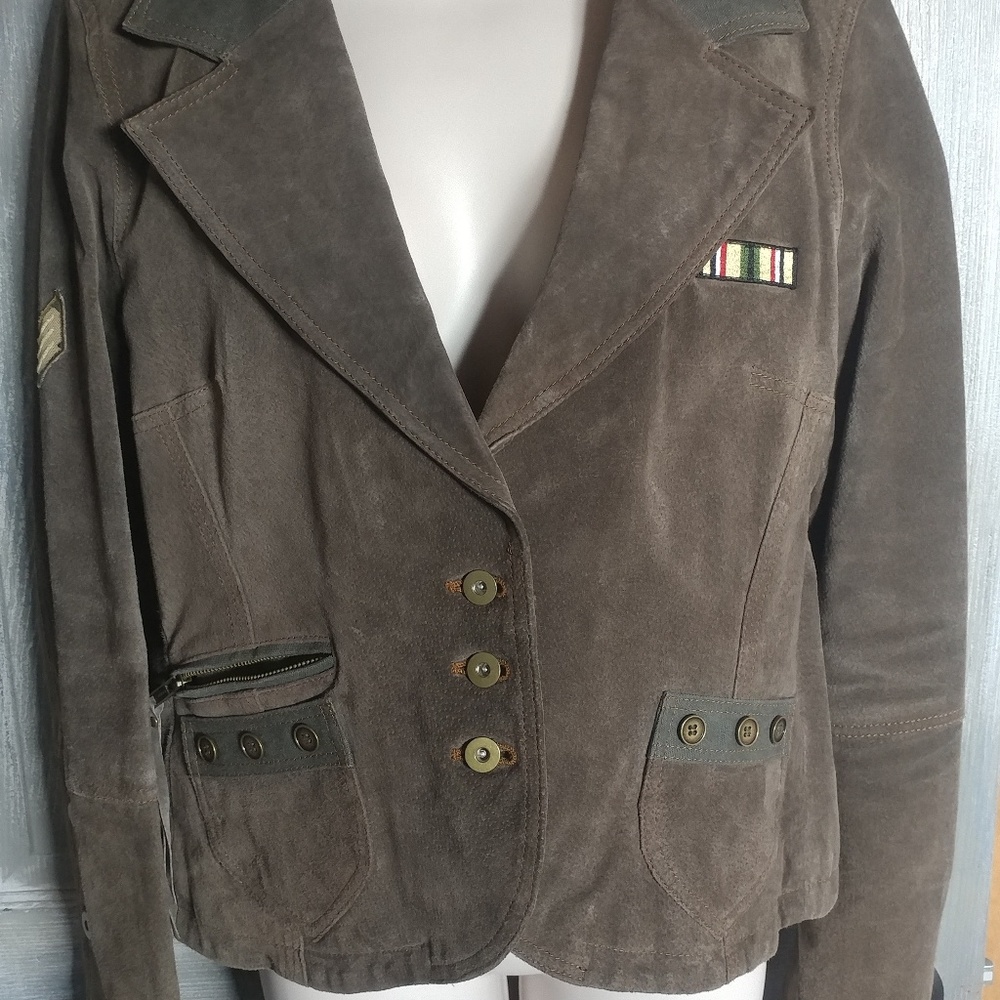 Suede and canvas military style jacket/blazer